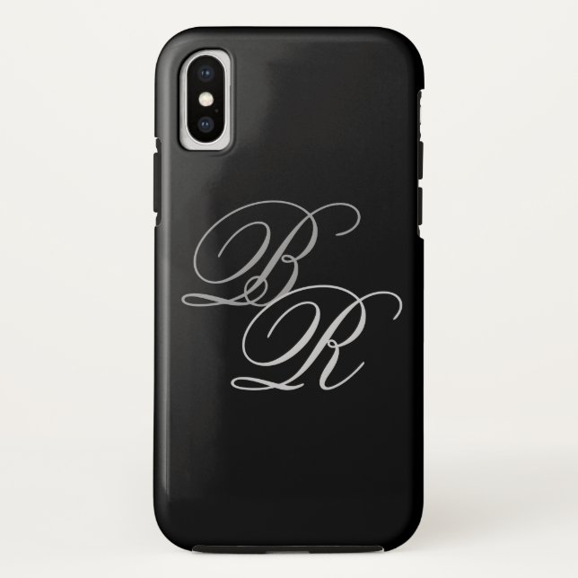 Elegante einfache schwarze graue Monogramm-Initial Case-Mate iPhone Hülle (Rückseite)