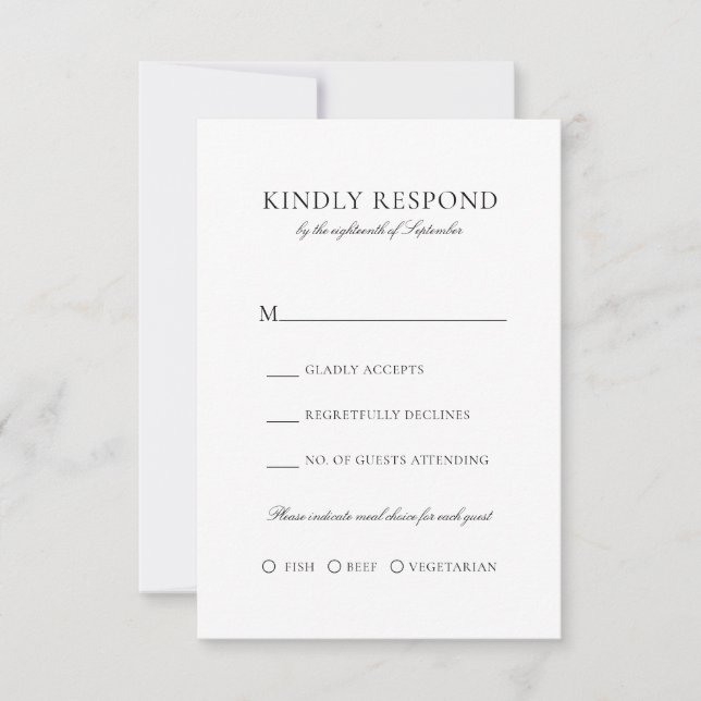 Elegante, einfache Schwarze Schrift RSVP Karte (Vorderseite)