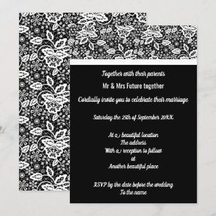 Elegante & einfache schwarze weiße Spitze Hochzeit Einladung