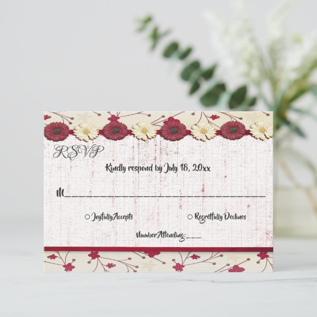 Elegante, einfache Script Sommer-Blumenhochzeit RSVP Karte (Stehend Vorderseite)