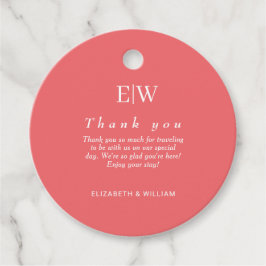 Elegante einfache Sunset Coral mit Monogram Weddin Geschenkanhänger
