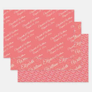 Elegante einfache Sunset Coral mit Monogram Weddin Geschenkpapier Set