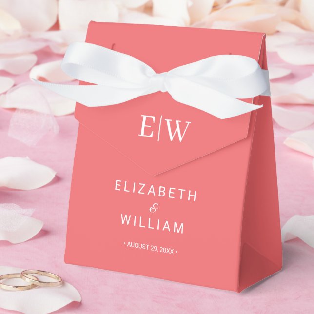 Elegante einfache Sunset Coral mit Monogram Weddin Geschenkschachtel (Hochzeit)