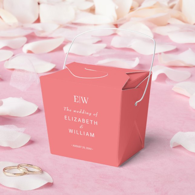 Elegante einfache Sunset Coral mit Monogram Weddin Geschenkschachtel (Hochzeit)
