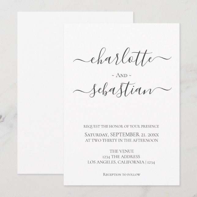 Elegante, einfache Typografie-Hochzeit Einladung (Vorne/Hinten)