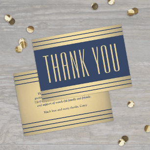 Elegante einfache Typografie Navy Blue & Gold Stre Dankeskarte