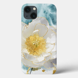 Elegante einfache weiße Blume Luxus Gold Wasserfar Case-Mate iPhone Hülle