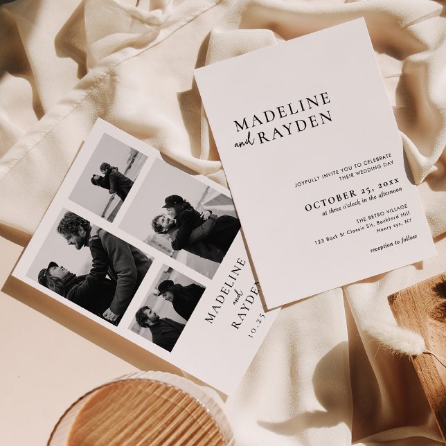 Elegante Einfachheit Foto Collage Hochzeit Einladung (Von Creator hochgeladen)