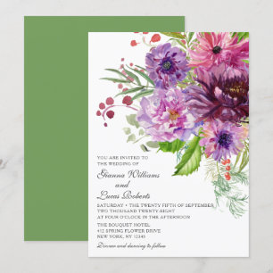 Elegante einfarbige Hochzeit der Wasserfarben Einladung