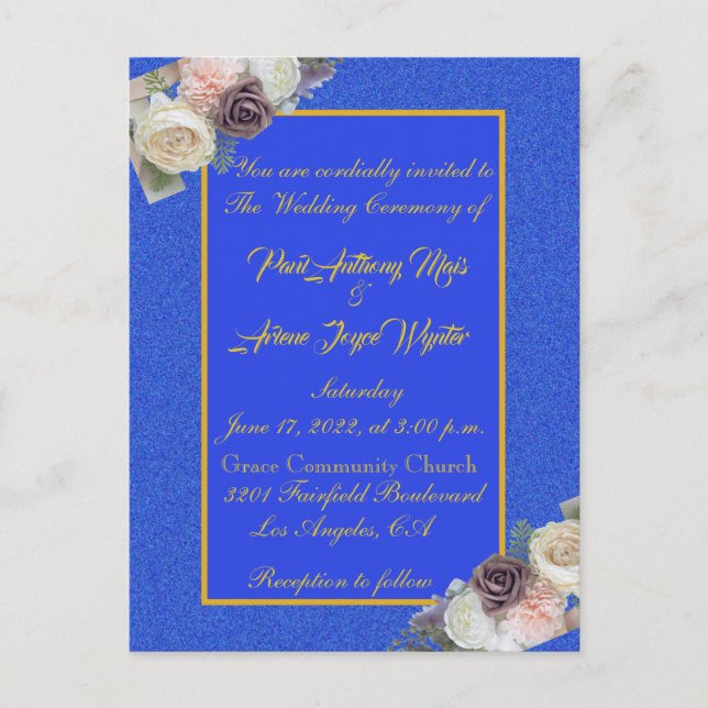 Elegante Einladung in Blau und Gold (Vorderseite)