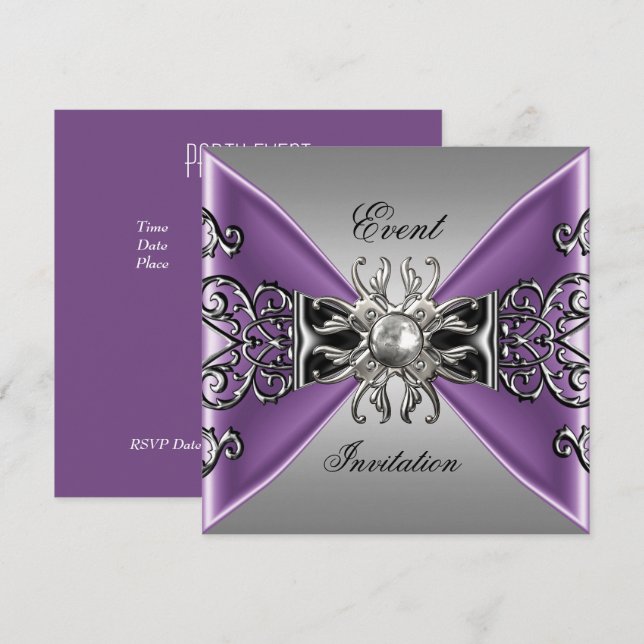 Elegante Einladung Mauve Lila Jewel Silver Black (Vorne/Hinten)