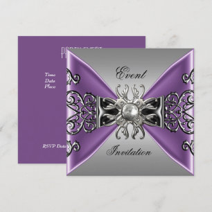 Elegante Einladung Mauve Lila Juwel Silber Schwarz
