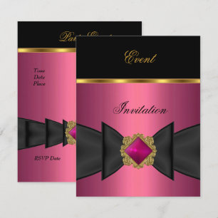 Elegante Einladung Pink Black Gold Bow Jewel