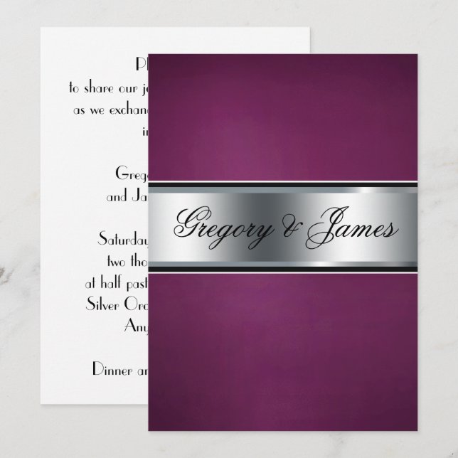 Elegante Einladung von Burgund und Silver Wedding, (Vorne/Hinten)