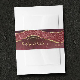 Elegante Einladung von Burgundy & Gold Agate Hochz Einladungsbanderole