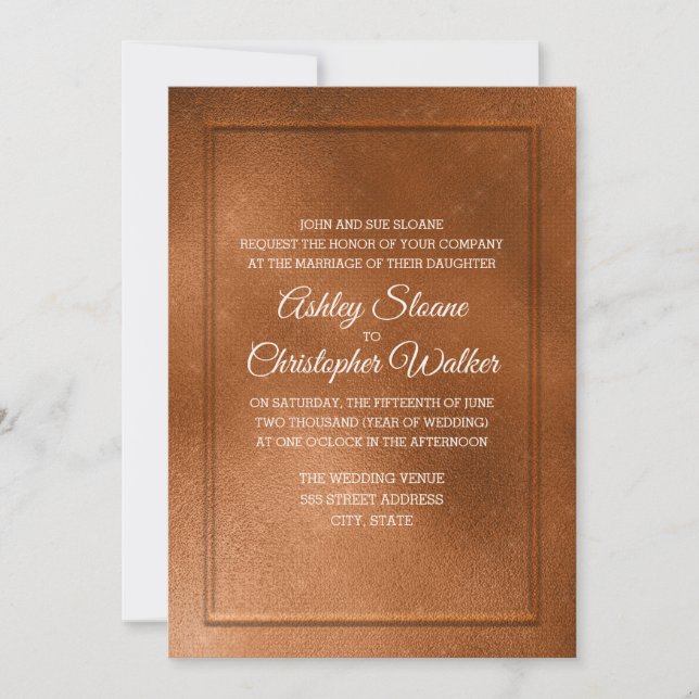 Elegante Einladung von Kupfer und Creme (Vorderseite)