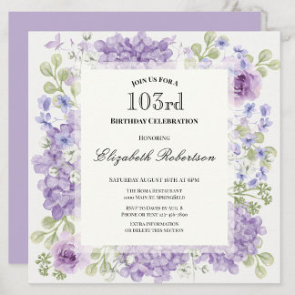 Elegante Einladung zum 103. Geburtstag mit violett