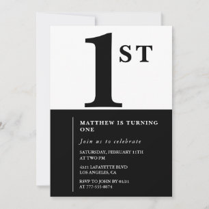 Elegante Einladung zum 1. Geburtstag Schwarz Chic
