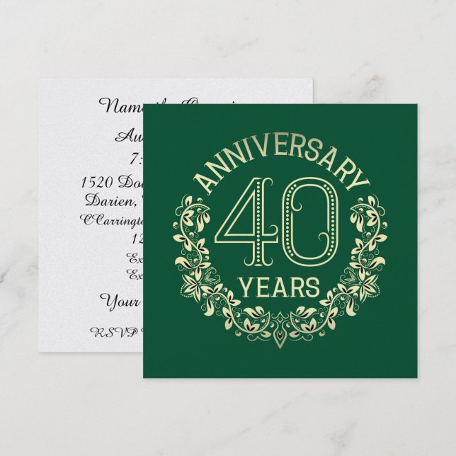 Elegante Einladung zum 40-jährigen Jubiläum (Vorne/Hinten)