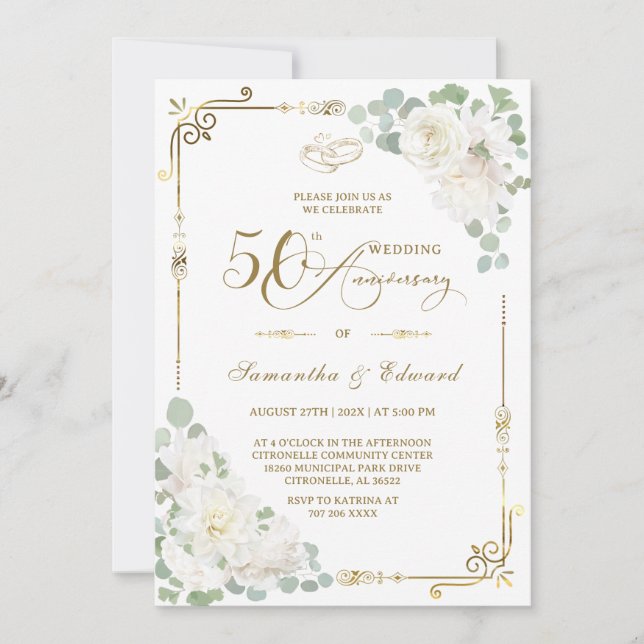 Elegante Einladung zum 50. Hochzeitstag (Vorderseite)