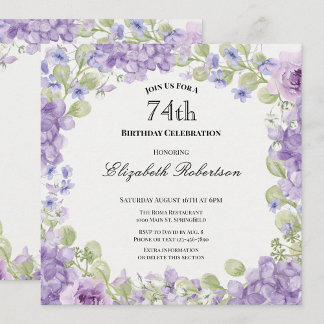 Elegante Einladung zum 74. Geburtstag mit lila Blu