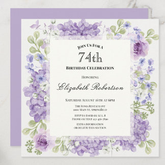 Elegante Einladung zum 74. Geburtstag mit violette