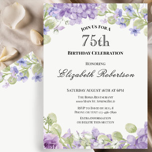 Elegante Einladung zum 75. Geburtstag mit lila Blu