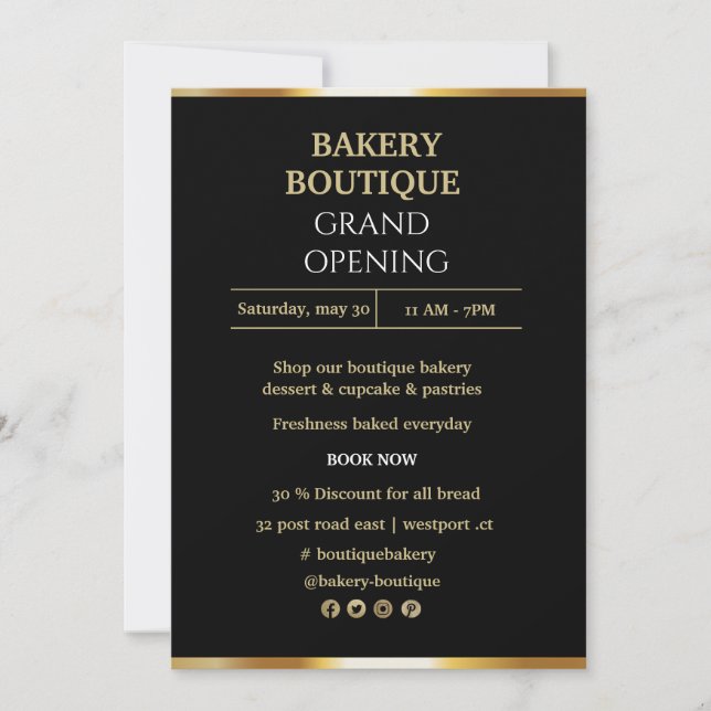 Elegante Einladung zum Black & Gold Grand Opening (Vorderseite)
