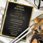 Elegante Einladung zum Black & Gold Grand Opening Flyer<br><div class="desc">Eine große Einladung in einem eleganten Schwarz-Gold-Design für Ihr Geschäft,  vielleicht ein Geschäft,  ein Restaurant oder ein Schönheitssalon. Fügen Sie auch Ihr eigenes Logo hinzu!</div>
