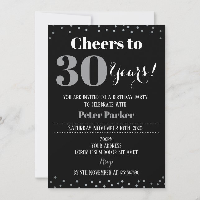 Elegante Einladung zum Geburtstag von Erwachsenen (Vorderseite)