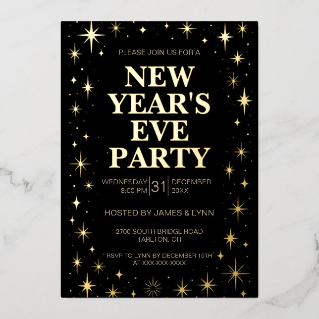 Elegante Einladung zum Silvesterfest (Vorderseite)