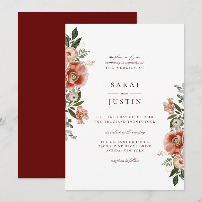 Elegante Einladung zur Botanischen Hochzeit im Her (Vorne/Hinten)