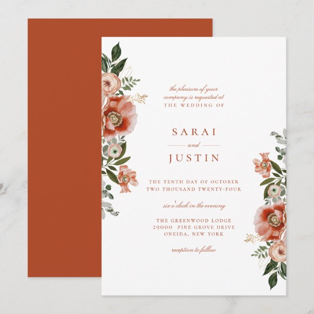 Elegante Einladung zur Botanischen Hochzeit im Her (Vorne/Hinten)