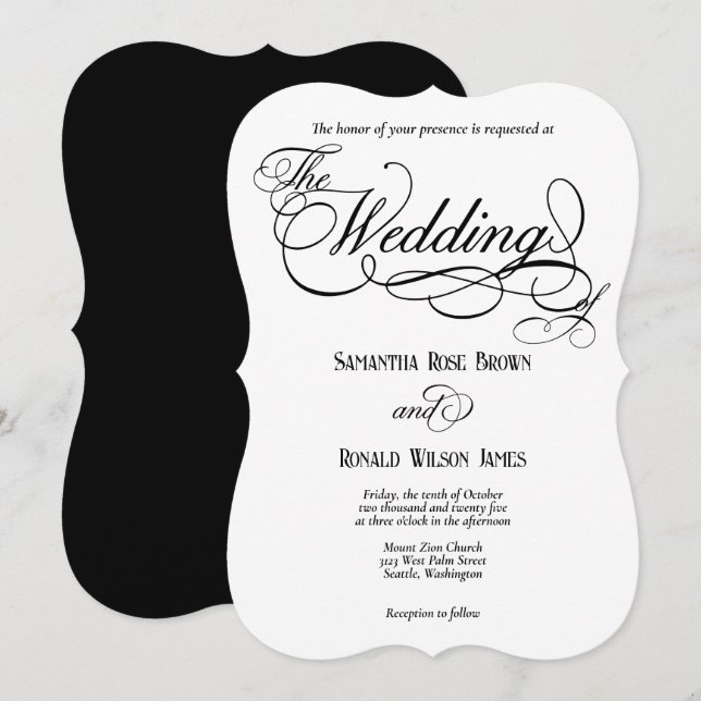 Elegante Einladung zur feierlichen Hochzeit (Vorne/Hinten)