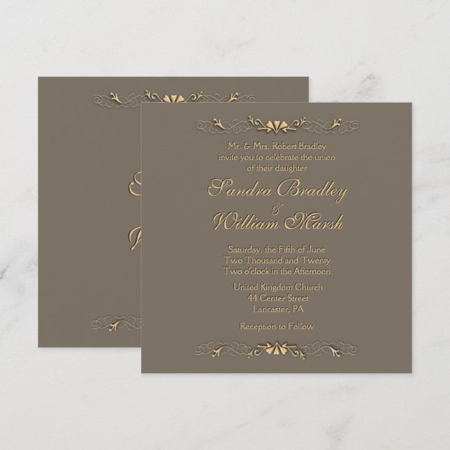 Elegante Einladung zur Hochzeit (Vorne/Hinten)