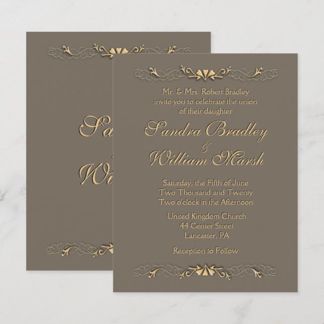 Elegante Einladung zur Hochzeit (Vorne/Hinten)