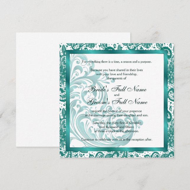Elegante Einladung zur Hochzeit - Aquamarin (Vorne/Hinten)