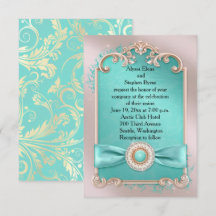 Elegante Einladung zur Hochzeit Aquamarin und Gold