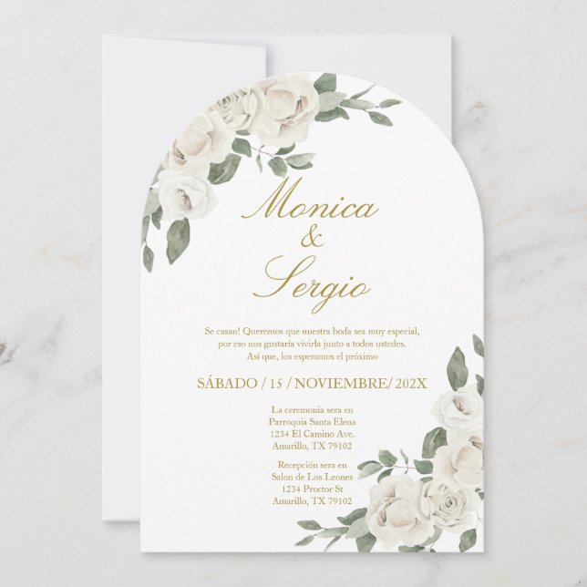 Elegante Einladung zur Hochzeit auf Spanisch (Vorderseite)