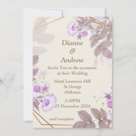 Elegante Einladung zur Hochzeit, beige, lila