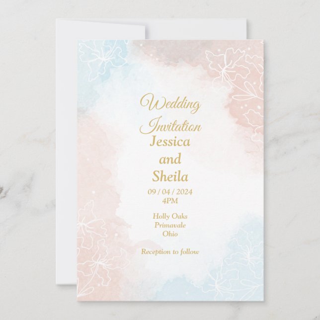 Elegante Einladung zur Hochzeit, blassrosa und bla (Vorderseite)