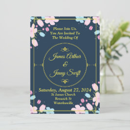 Elegante Einladung zur Hochzeit, blau, gold, rosa