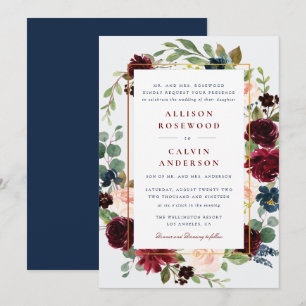 elegante Einladung zur Hochzeit der bordeauxroten