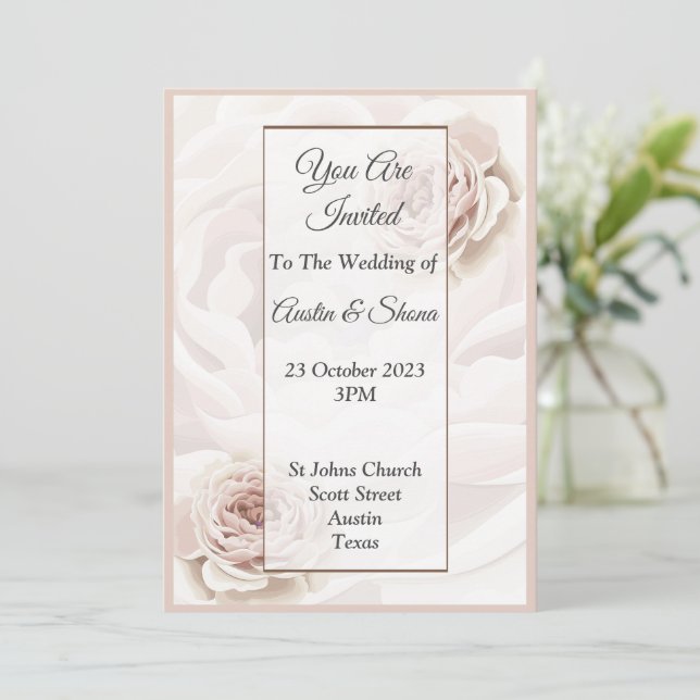Elegante Einladung zur Hochzeit, große, rosa Blume (Stehend Vorderseite)