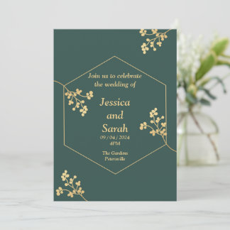 Elegante Einladung zur Hochzeit, grün, gold, weiß
