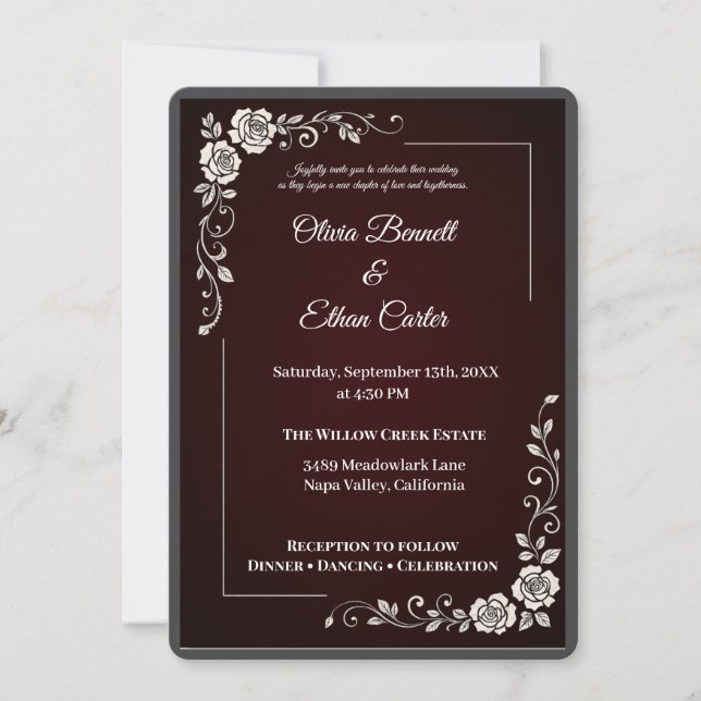 Elegante Einladung zur Hochzeit in Burgund (Vorderseite)