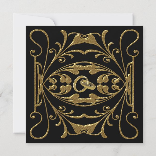 Elegante Einladung zur Hochzeit in Gold und Schwar (Vorderseite)