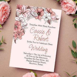 Elegante Einladung zur Hochzeit in Rosa und Weiß