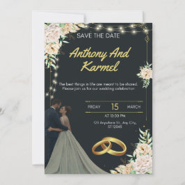 Elegante Einladung zur Hochzeit in Schwarz und Gol