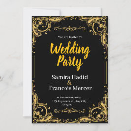 Elegante Einladung zur Hochzeit in Schwarz und Gol